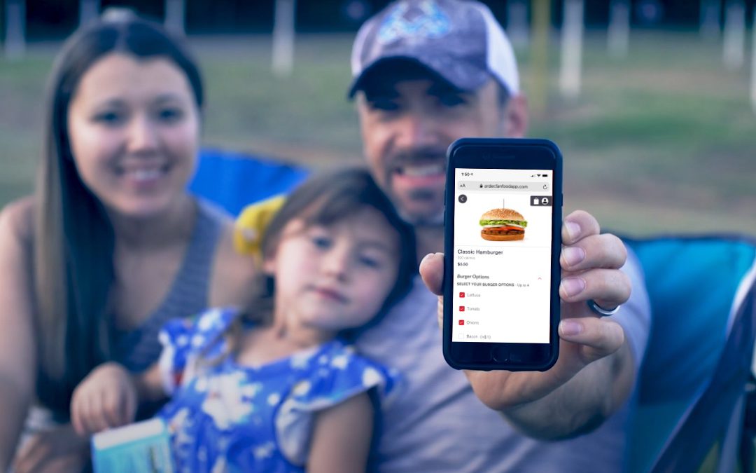 Drive-in customers using FanFood for concession ordering and delivery to car